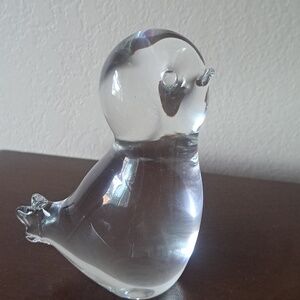Vtg Art Glass Clear Bird Paperweight Figurine Signed by Artist 4”